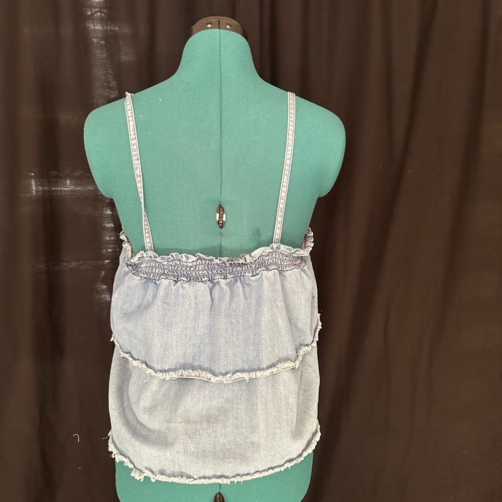 Denim Blue Ruffle Top - Picture 2 of 4